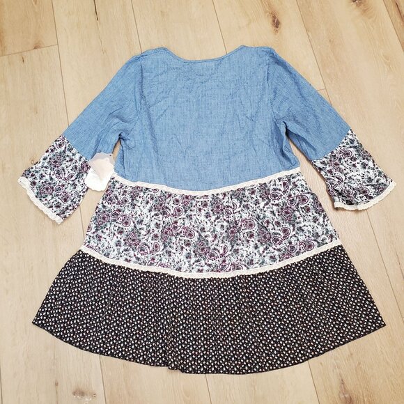 Altard State Womens Tunic Dress L Tiered Block Boho Patchwork Print Mix $60 New - Picture 3 of 16